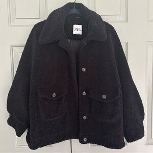 Zara Black Shearling Teddy Fleece Jacket
